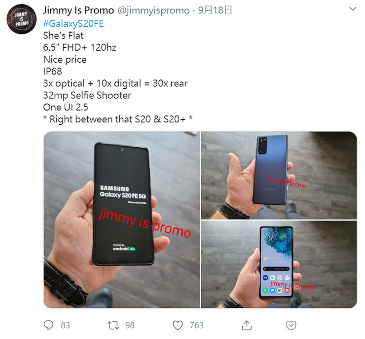 即將到來的三星 Galaxy S20 FE 5G 真機外觀、重點規格洩露！ - 阿祥的網路筆記本