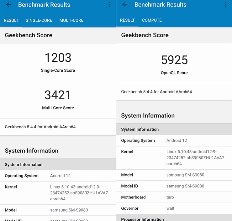 使用 Snapdragon 8 Gen 1 的 Galaxy S22 Ultra 的 Geekbench 5 跑分成績