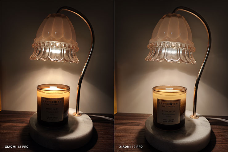 Xiaomi 12 Pro 在關閉夜景功能（圖左）與開啟夜景功能（圖右）