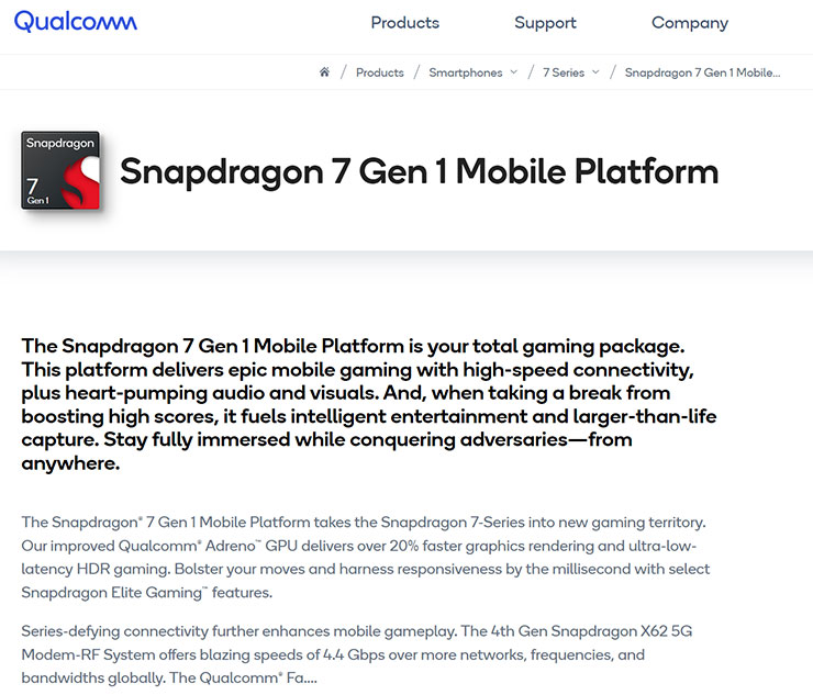 Snapdragon 7 Gen 1 行動平台