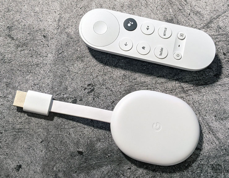 Chromecast (支援 Google TV) 本體與支援聲控的遙控器