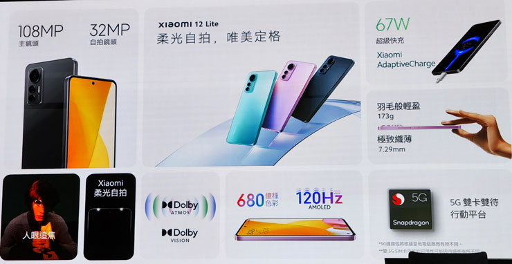 Xiaomi 12 Lite 產品特色一覽
