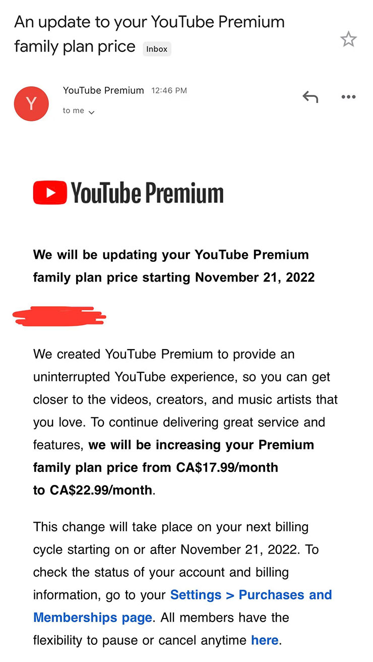 YouTube Premium 已通知部份國家的月費價格將在 11/21 調漲