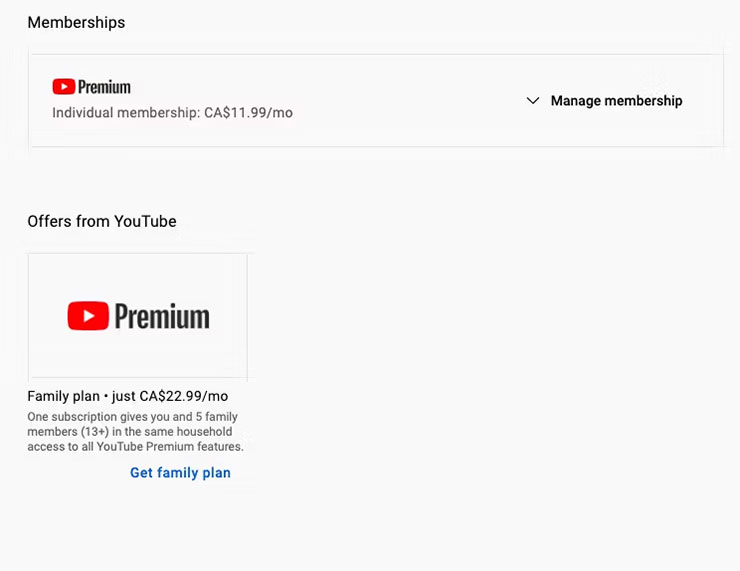 加拿大的 YouTube Premium 會員月費已有新的價格