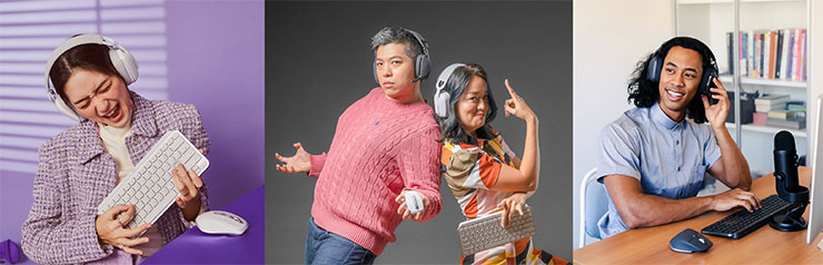 Logitech多款商務鍵鼠、耳麥與網路攝影機廣受各方創作者好評。趁過年期間升級裝備，讓Logitech幫你省荷包，開工迎向好彩頭！ (左起：演員 9D，百靈果 Ken & 凱莉，影音創作者布萊登)