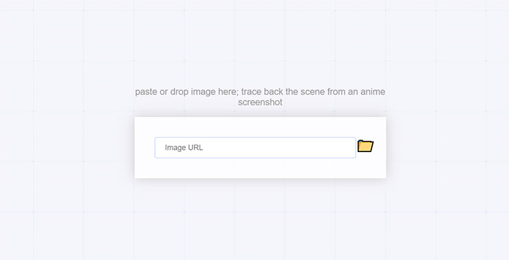 Trace.Moe 網站頁面只有一個搜尋框，可以在框內貼上圖片網址，或是點案資料夾圖片來上傳圖片，或直接以拖拉方式將圖片搜至頁面中上傳