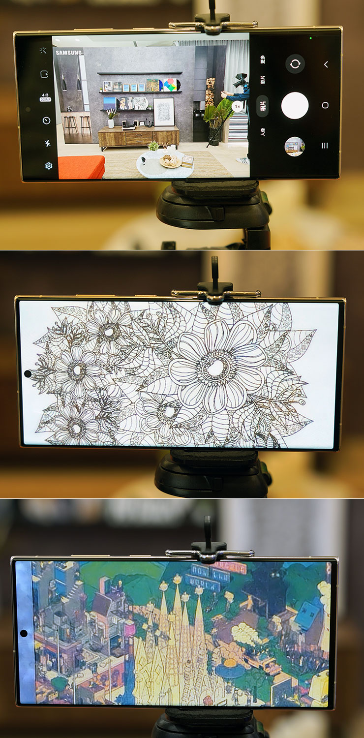 實際以 2 億畫素實拍一張室內照片，可以發現到畫面中的畫框在放大至全畫面範圍時，線條依舊清晰且色彩呈現豐富（有找到放大的畫面範圍在原圖的哪裡嗎？）。