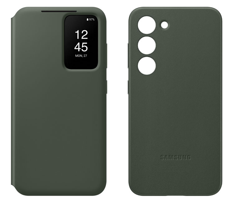 全透視感應卡夾式保護殼（圖左）與皮革保護殼（圖右）