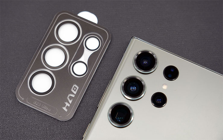 採用透明設計的 HAO 鏡頭圈，提供 Galaxy S23 Ultra 四鏡頭與雷射對焦模組的完整防護！