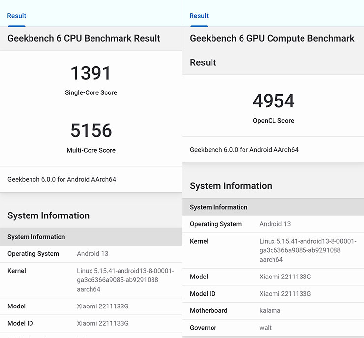 Xiaomi 13 透過 Geekbench 6 實測的運算效能分數。