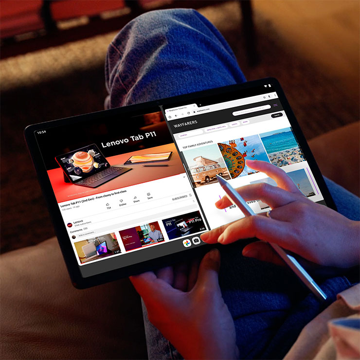 Lenovo Tab P11（第2代）可同時開啟兩個視窗，搭配附贈的Lenovo Precision Pen 2（2023）實現手寫註記與繪圖功能，大幅提升生產力。