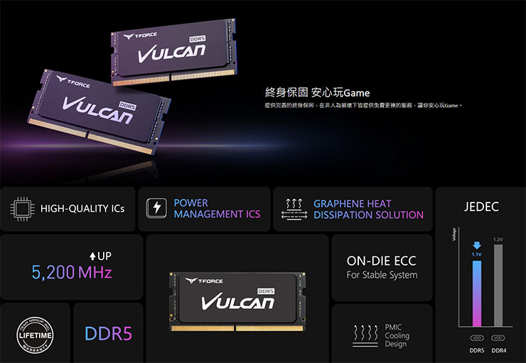 T-FORCE VULCAN SO-DIMM DDR5 記憶體特色一覽