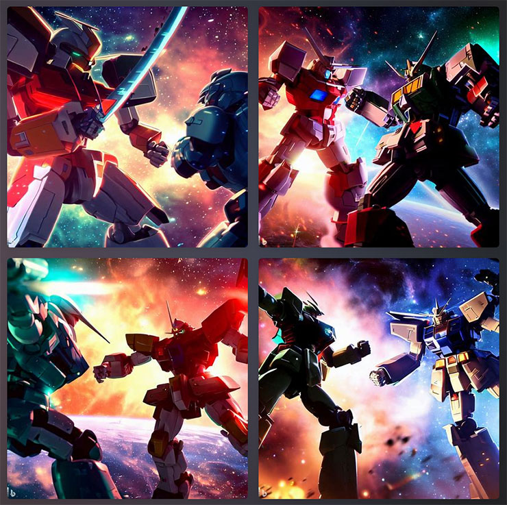 Image Creator from Microsoft Designer 功能實測:簡單好上手的 AI 圖像生成工具,下達指令就能獲取各類型圖片! - 阿祥的網路筆記本 不過對於「有版權」的作品,Bing Image Creator 還是會稍稍避開侵權的問題,像是阿祥設定「鋼彈對決薩克」的場景,可以發現兩邊的機器人都與原版有很大的差距。