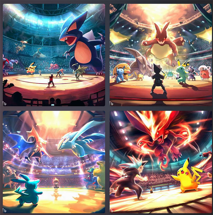 Image Creator from Microsoft Designer 功能實測:簡單好上手的 AI 圖像生成工具,下達指令就能獲取各類型圖片! - 阿祥的網路筆記本 像是描述寶可夢戰鬥場景的成品,也會與原作有一些些差別。