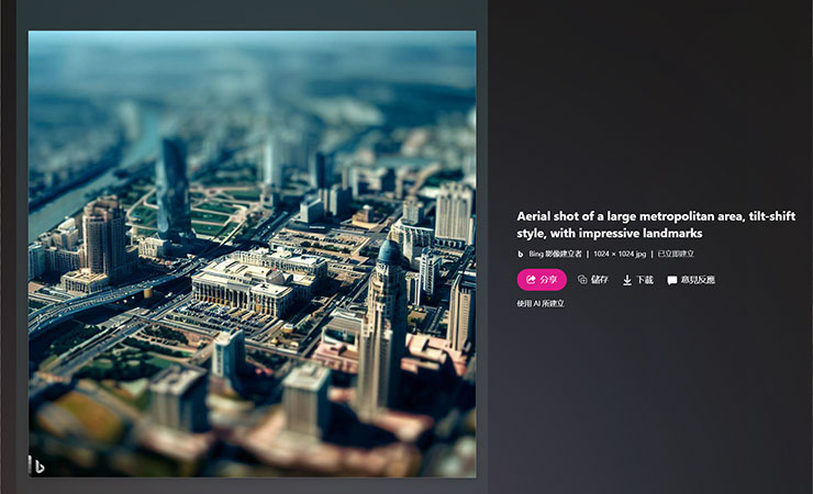 Image Creator from Microsoft Designer 功能實測:簡單好上手的 AI 圖像生成工具,下達指令就能獲取各類型圖片! - 阿祥的網路筆記本 像是「移軸攝影」這樣的影像風格在 Bing Image Creator 同樣做得到。