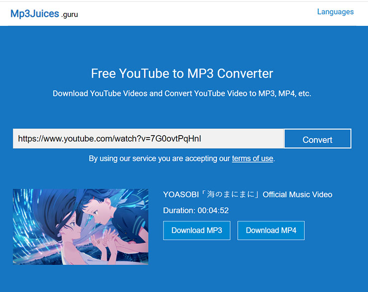 網站分析後，會提供下載 MP3 與下載 MP4 兩個選項。