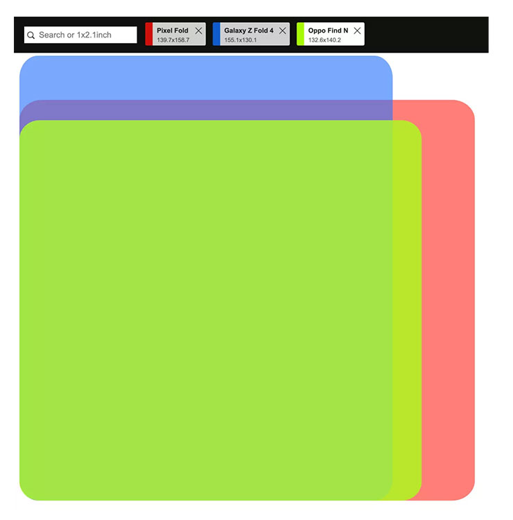 Pixel Fold 、Galaxy Z Fold4 與 OPPO Find N 的內螢幕比例差異