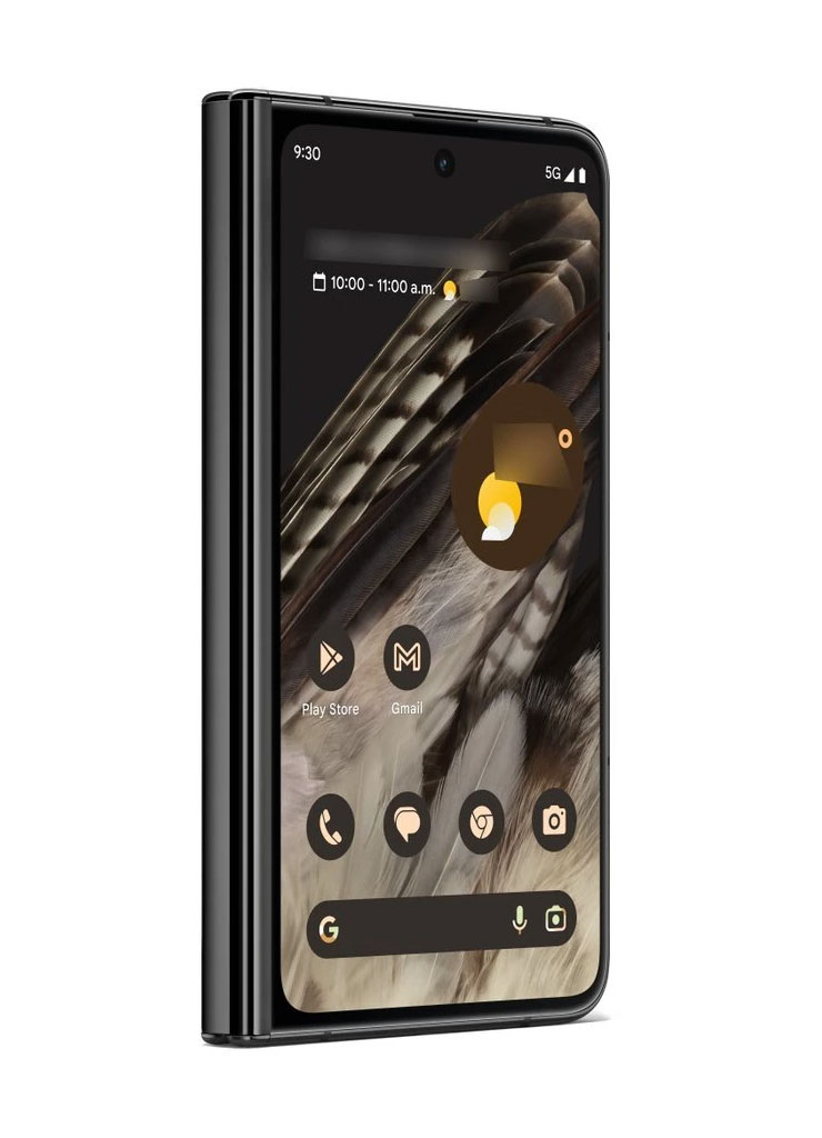 Pixel Fold 外觀設計渲染圖：未展開機身正面外螢幕