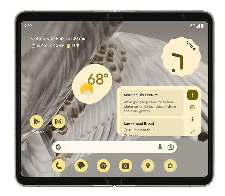 Pixel Fold 外觀設計渲染圖：展開後機身內螢幕