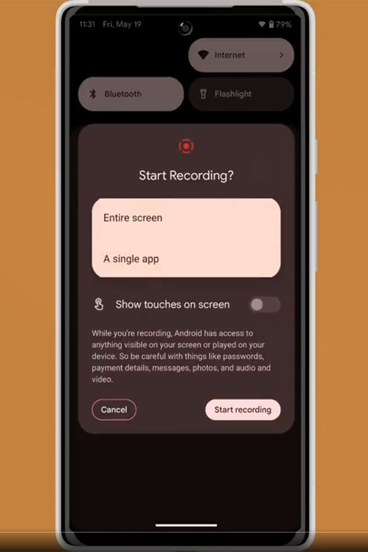 保護隱私!Android 14 「螢幕錄影」功能再進化!不相干的個人隱私通知全部看不到! - 阿祥的網路筆記本 可選擇「全畫面」與「單一 APP」兩種錄製方式
