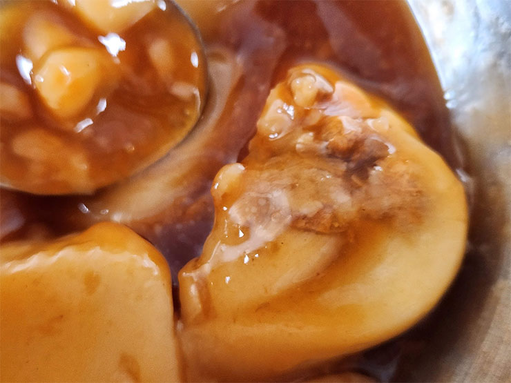 肉眼可見的素肉臊較不易辨識