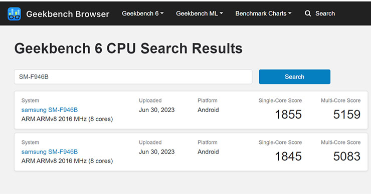 目前在 Geekbench 上已有兩筆國際版 Galaxy Z Fold 5 的 Geekbench 6 跑分成績