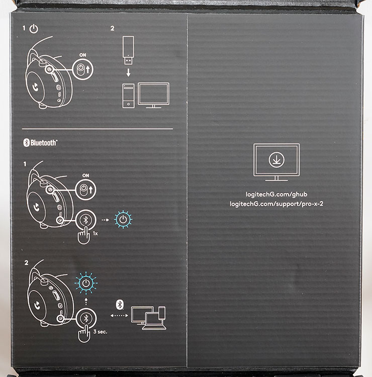 Logitech G PRO X 2 LIGHTSPEED 職業級無線電競耳機麥克風開箱實測:絕佳音質、輕量化與超長續航三效合一,同步支援藍牙連線也能適用手機! - 阿祥的網路筆記本 盒內上蓋也有 Logitech G PRO X 2 LIGHTSPEED 使用的圖解說明。