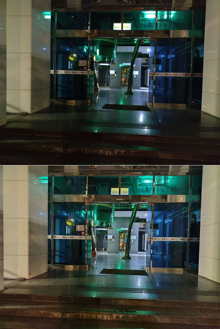 SHARP AQUOS sense7 plus 開箱體驗:日系質感、手感輕薄、優異螢幕與大容量電池兼備,相機表現可圈可點! - 阿祥的網路筆記本 這一個場景是拍攝夜間建築物內部的取景,一般模式(圖上)可發現沒有光線照明的地方與有燈光之處的反差非常大,但在夜間模式(圖下)之下整體場景的亮度更為平均,包括前景的地板、階梯也都有較大的差異。