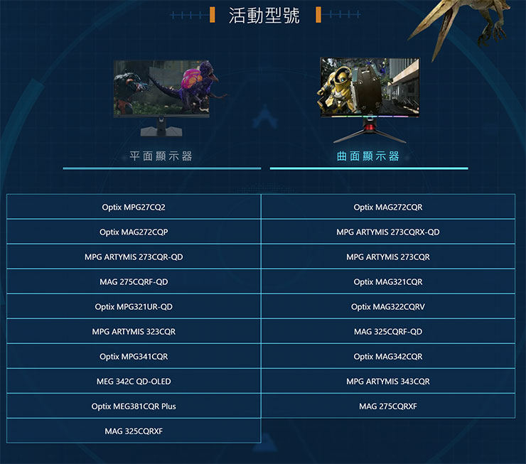 《異域龍潮(Exoprimal)》序號活動型號 - 曲面顯示器