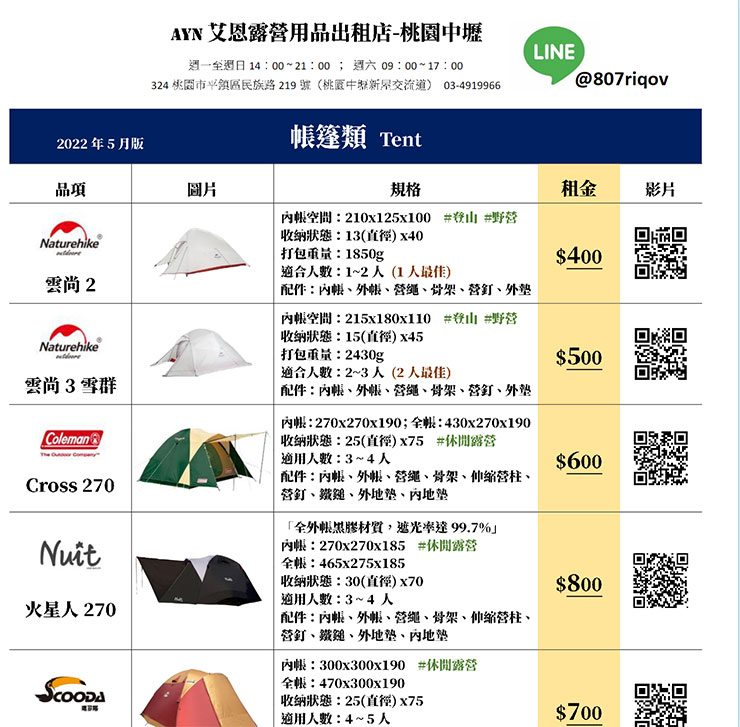 露營滿一年了!分享五個讓人喜愛的理由、新手露營入坑的五個建議! - 阿祥的網路筆記本 中壢艾恩的露營設備出租菜單,阿祥蠻推薦的,老闆人很好!