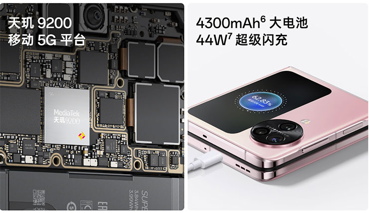 OPPO Find N3 Flip 搭載聯發科天璣 9200 處理器，內建 4300 mAh 大電池與 44W 超級閃充能力