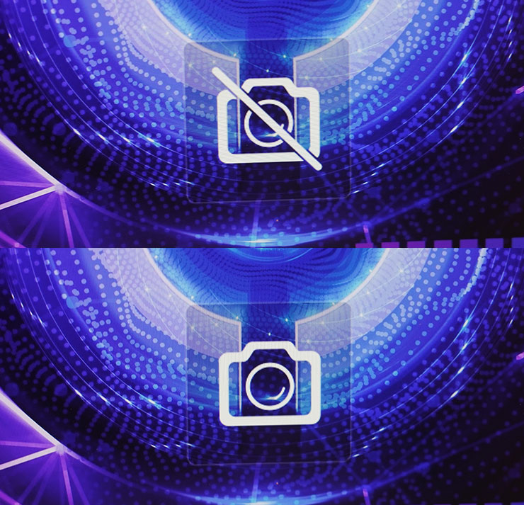 不使用視訊攝影機時，可透過開關來實體關閉鏡頭，畫面上也有對應的圖示。