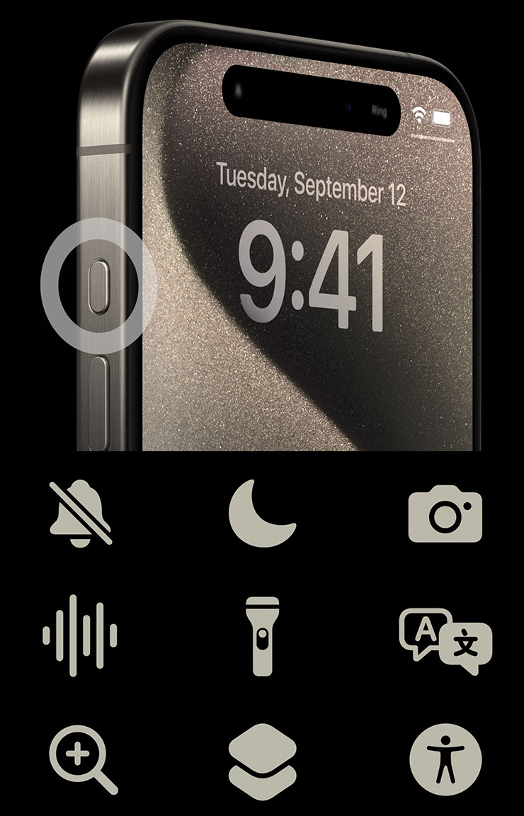 蘋果 iPhone 15 系列正式發表,今年有五大首創規格! - 阿祥的網路筆記本 iPhone 15 Pro 與 iPhone 15 Pro Max 一改過去的靜音開關,改以「動作鈕」取代,能支援啟動更多樣化的功能。