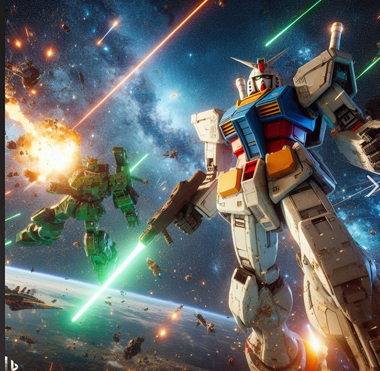 但放大後還是破功，薩克變成綠色身體的鋼彈了…