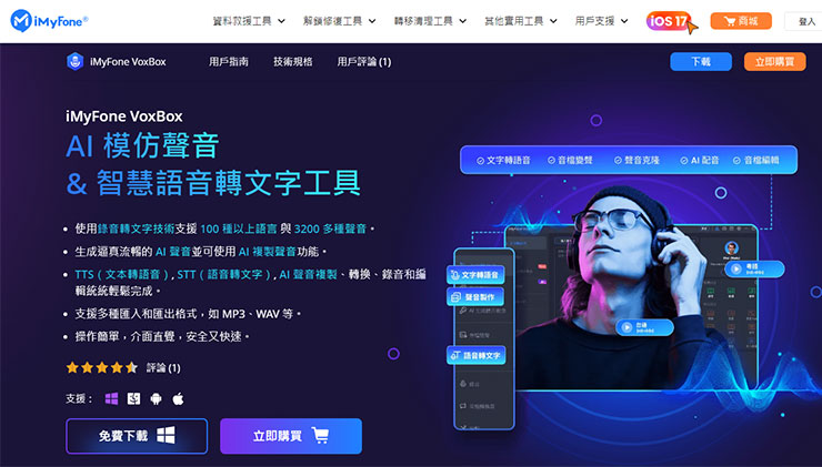 iMyFone 在 9 月份全新推出主打 AI 模仿聲音 & 智慧語音轉文字的「VoxBox」工具，提供使用者最完整的文本轉語音、語音轉文本與客製化語音模型自定…等功能。