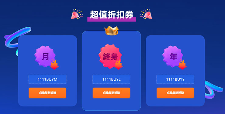 活動頁面下方會有三種不同類型的折扣券號碼，選擇想要的按下「點我複製折扣」。