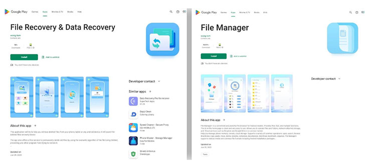 Android 用戶注意!2023 年來自於 Google Play 的惡意軟體下載量達 6 億次! - 阿祥的網路筆記本 來自中國的檔案恢復、管理程式,暗藏了間諜程式