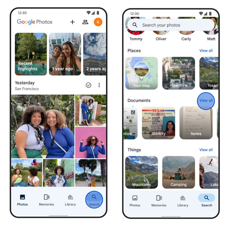 在 Google 相簿的搜尋中，可找到自動分類的「文件」類別