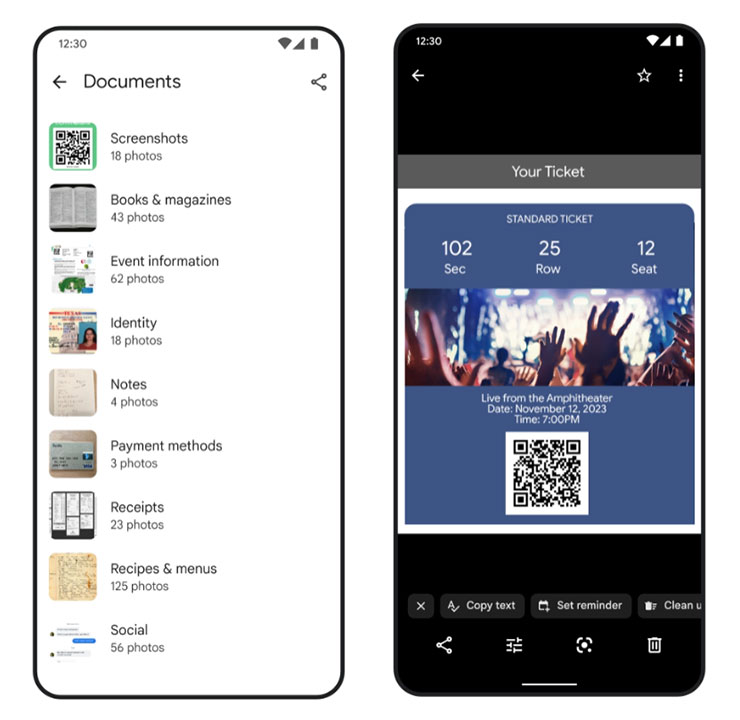 文件自動分類的類別，像是其中的數位門票 QRCODE 可以直接設定至行事曆中