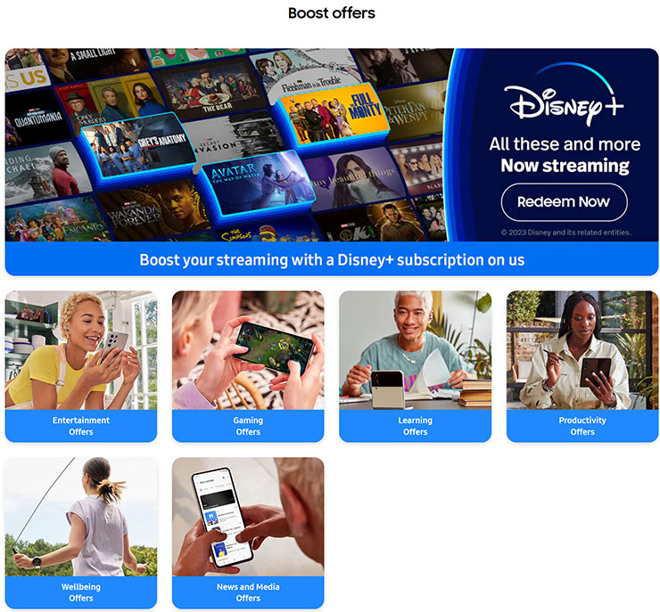 三星在英國、愛爾蘭推出「Samsung Boost」服務,指定機型可獲免費 Disney+、YouTube Premium…等優惠! - 阿祥的網路筆記本 Samsung Boost 目前在英國官網上提供不少知名訂閱服務的免費優惠,包括了 Disney+ 的一年訂閱資格