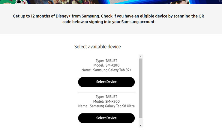 三星在英國、愛爾蘭推出「Samsung Boost」服務,指定機型可獲免費 Disney+、YouTube Premium…等優惠! - 阿祥的網路筆記本 登入帳號後,會列出可領取優惠的裝置,阿祥三星帳號綁定的裝置不少,但看起來能選的只有 Tab S8 Ultra 和 Tab S9+ 兩款平板