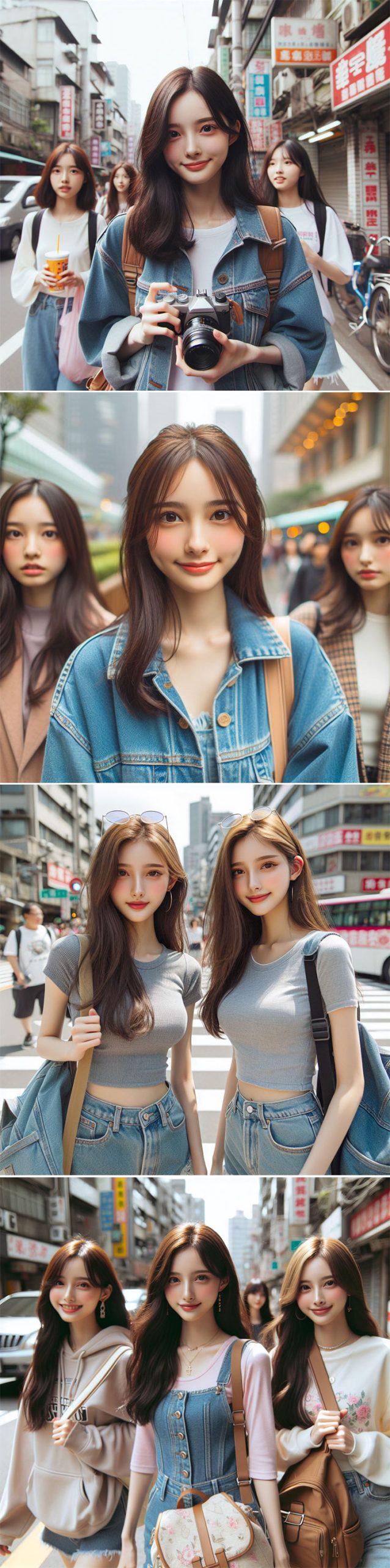 Meta 推出「Imagine」AI 圖片生成工具,第一手實測心得分享! - 阿祥的網路筆記本 指令「台灣女孩在街頭,真實攝影風格」,Image Creator 的生成人物很美,人物造型與街道也貼近真實,但角色多樣性不足,像是一群複製人