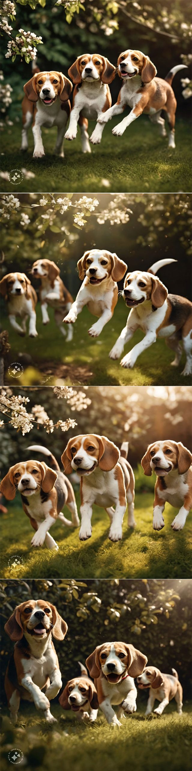 Meta 推出「Imagine」AI 圖片生成工具,第一手實測心得分享! - 阿祥的網路筆記本 指令「一群米格魯在花園中玩耍,陽光從樹枝間灑落,真實攝影風格」,Imagine 的生成結果畫面蠻自然的,狗狗的外觀、表情與動作很生動