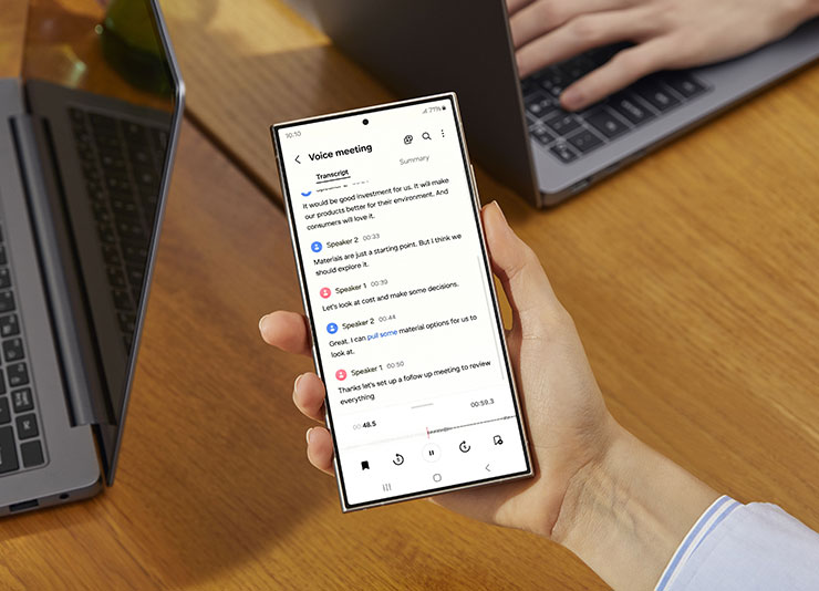 三星 Galaxy S24 系列正式發表,內建 Galaxy AI 宣告 Galaxy S 系列進入「行動 AI 時代」! - 阿祥的網路筆記本 錄音功能更強大,可分辨不同發話者、可即時轉錄文字、利用 AI 整理會議記錄