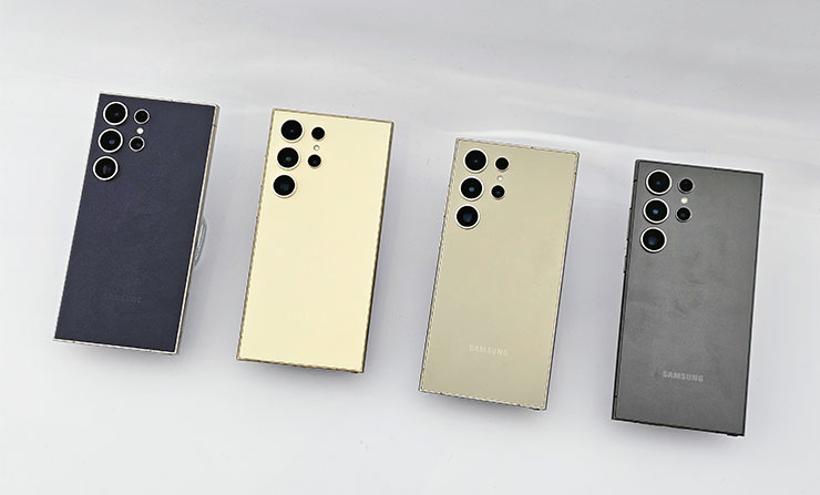 三星 Galaxy S24 系列實機外觀動眼看!設計小細節差異,主題式感應保護殼風格多變! - 阿祥的網路筆記本 Galaxy S24 Ultra 的四款顏色(左至右為紫、黃、灰、黑)