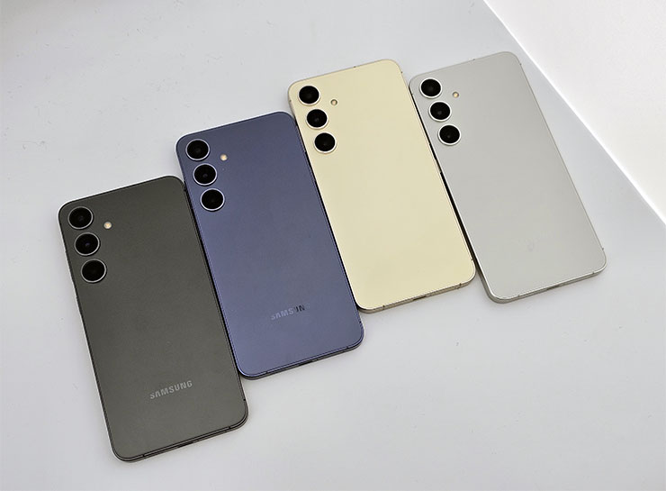 三星 Galaxy S24 系列實機外觀動眼看!設計小細節差異,主題式感應保護殼風格多變! - 阿祥的網路筆記本 Galaxy S24+ 的四款顏色(左至右為黑、紫、黃、灰)
