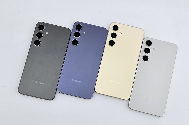 三星 Galaxy S24 系列實機外觀動眼看!設計小細節差異,主題式感應保護殼風格多變! - 阿祥的網路筆記本 Galaxy S24 的四款顏色(左至右為黑、紫、黃、灰)