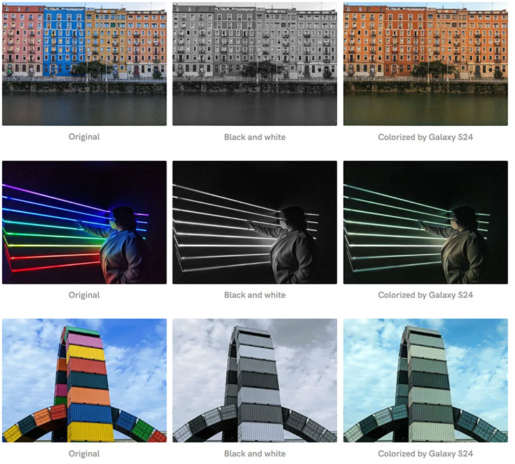三星 Galaxy S24 系列隱藏 AI 功能實測:黑白照片自動填色功能…這功能感覺有點微妙? - 阿祥的網路筆記本 不同場景的實測結果,圖左為原圖、圖中為黑白化,圖右為 Galaxy S24 的 AI 上色結果