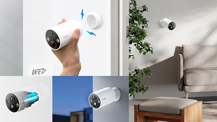 TP-Link Tapo C425採磁吸式底座，可吸附在牆壁、鐵製貨架等地，輕鬆調整監控角度，真正做到 100_ 無線安裝。