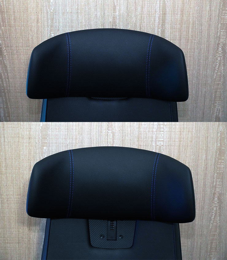 頭枕本體可上下調整垂直位置，也能微調前後傾角，以符合不同身高使用者的最佳頭部位置。